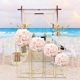 Decorative Plates 4pcsWedding Flower Stand Centerpiece Rectangle Gold/White Wedding Table Metal Vase Column Backdrop Stands Event Party