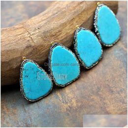 Pendant Necklaces Pm8849 Blue Turquoise Black Rhinestone Copper Sier Plated Form Irregar Shape Charms Pendants Jewellery Drop Delivery Dhdhm