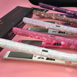 Irons Professional Custom Private Label Diamond Rhinestone Best Selling Flat Iron Titanium Ceramic Bling Hair Straightener