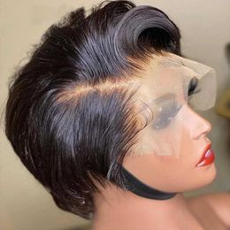 Synthetic Wigs Pixie Cut Wig Transparent Lace Human Hair Wigs For Women Straight Short Bob Wig T Part Lace Wig Prepluck Brazilia Human Hair 240328 240327