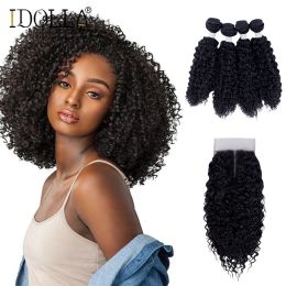 Weave Weave Idolla Synthetic Hair Bundles Short Kinky Curly Bob Wig 16inch 5Pieces/Lot Nature Colour Hair With Closure For Women