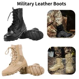 Shoes Men Military Leather Boots HiAnkle Desert Combat Boots Lace Up& Side Zipper Army Boots High Top for Bikers Military Units
