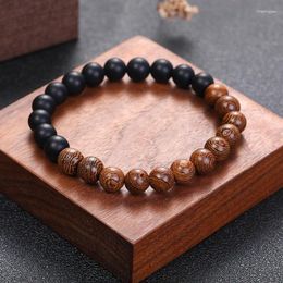 Strand Sandalwood And Froststone Bracelet For Men Women Elastic Buddhist Prayer Buddha Wood Beads Rosary Bracelets Yoga Unisex Jewelry