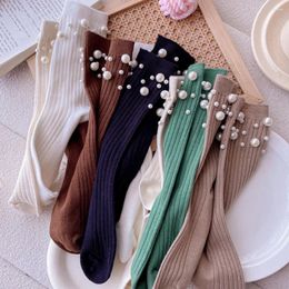 Women Socks 2024 Pearl Cotton Solid Short Foot Hosiery Mid-tube Casual Simple Fashion Decoration