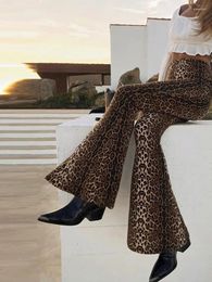 Women's Pants Leopard Print Flare Women Y2k Street Fashion High Waist Wide Leg Pant Female 2024 Spring Summer Chic Slim Lady Trousers