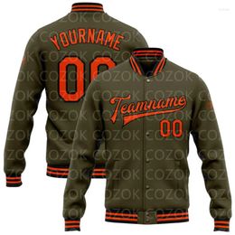 Men's Jackets Custom Brown Orange 3D Printed Baseball Button Jacket Bomber Full-Snap Varsity Letterman