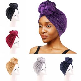 Big Knotted Turban for Women Shimmer Glitter Bonnet Hat African Headties Muslim Hijab Braids Chemo Cap Turbante Mujer Bandanas