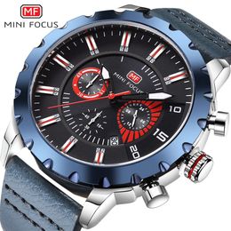 MINI FOCUS Marke Sport Herrenuhr 24 Stunden Uhr Kalender Nachtlicht Wasserdichtes Lederarmband 0079G