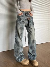 Women's Jeans Woman Gyaru American Style Denim Aesthetics Pants High Street Trousers Patchwork Cargo Print Bell Pockets Bottoms