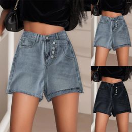 Women's Shorts Jeans Summer Women High Waist Ripped Button Down Streetwear Denim Wide Leg Loose Fit Asymmetrical A Line