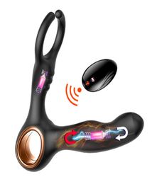 Male Prostate Massage Dildo Vibrator with Ring On Penis Remote Control Gspot Butt Anal Vibrator Sex Toys Masturbator for Men Y1911147368