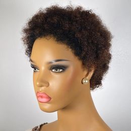 Ombre highlight honey brown Low cut afro wigAfro pixie wigshort wig 200% density 100% remy human hair 240314