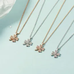 Pendants Romantic Lucky Clover 925 Sterling Silver Necklaces Women Zircon Pink Rose Gold Pendant Jewellery Girl Valentine's Day Accessories