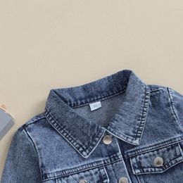 Jackets Kids Boys Girls Denim Coat Solid Colour Long Sleeve Turn-Down Collar Button-Down Toddler Fall Winter Casual Outerwear