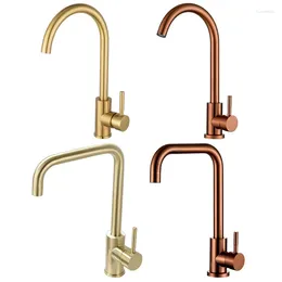 Bathroom Sink Faucets Golden Kitchen Faucet Stainless Steel Single Handle Hole Tap Brushed Mixer Taps