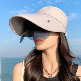 Wide Brim Hats Outdoor Cycling Adjustable Sun Hat Women Empty Top With Glasses Solid Large And UV Protection Beach