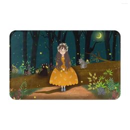 Carpets Girl In The Forest Cute Cartoon Doormat Rug Carpet Mat Footpad Bath Polyester Anti-slip Balcony Toilet Washable 50X80CM