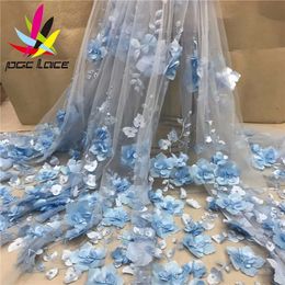 White 3D Beads Lace Fabric High Quality Mesh Embroidery Applique 3D Flower Tulle Nigerian Lace Fabrics For Bridal LY1355 240309