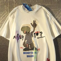 American fashion brand hiphop retro printed T shirt street personality men loose casual Harajuku oversized top 240315