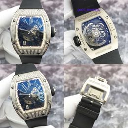 Functional Watch RM Watch Gentlemen Watch RM023 Skeleton Dial 18K White Gold Original Diamond Date Automatic Mechanical Mens Watch Large Dial