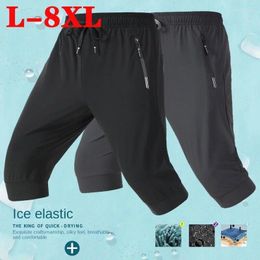 Men's Shorts M-8XL Summer Ice Silk Gym Running Cropped Pants Loose Quick-drying Plus Large Size Beach Casual For Men