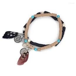 Strand Bracelets For Women Girls Boho Handmade Jewelry Clay Beads Feather Bracelet Female Gift Wrist Accessories