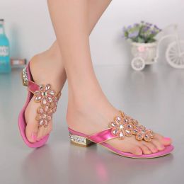 Boots Women Slippers Flats Summer Shoes Women 2017 Summer Style Rhinestone Thick with Flip Flops Women Shoes Plus Size