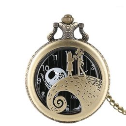 The Nightmare Before Christmas Jack Skellington Tim Burton Movie Theme Watches Fashion Quartz Pocket Watch Vintage Necklace Gift1253S