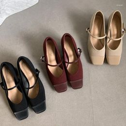 Dress Shoes Block Heels For Women Pumps Slip On Comfortable High-Heeled Mary Jane Sandals Ladies Shallow Mouth Square Toe One Belt