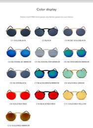 2020 mens retro steampunk circle vintage round flip up sunglasses women men punk style sunglass metal frame black sun glasses male5104596