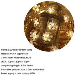 Led Strings 6M 40Led Snowflake String Lights Snow Fairy Garland Decoration For Christmas Tree Happy New Year Battery Powered Light6877 Dh1Ca