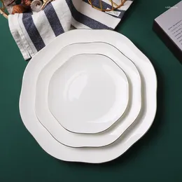 Plates White Gold Edge Bone Porcelain Ceramic Tableware Rice Plate Irregular Lace Home Use Western El Steak
