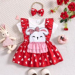 Girl Dresses Baby Dress 2 Piece Outfits Heart Print Patchwork Short Sleeve Romper With Cute Headband Set Summer Clothes