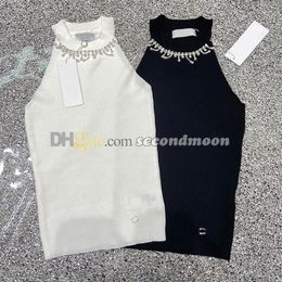 Rhinestone Neck Tanks Women Sexy Halter Vest Elastic Knitted T Shirt Summer Breathable Tank Tops