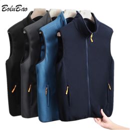 BOLUBAO Spring Autumn Men Casual Vest Jacket Solid Colour Stand Collar Polar Fleece Fishing Hiking Couple Warm Male 240314