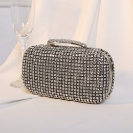 Hot New Diamond-encrusted Dinner Bags Socialite Party Dress Handmade Diamond Handbags Shiny Clutch Bags Gold Chains Top Handle Crystal Evening Purse Silver