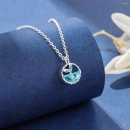 Pendant Necklaces Mermaid Foam Silver Plated Fish Tail Tear Blue Crystal Clavicle Chain