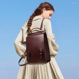 School Bags 2024 Genuine Leather Backpacks Women British College Wind Students Retro Computer Simple Cowhide Backpack