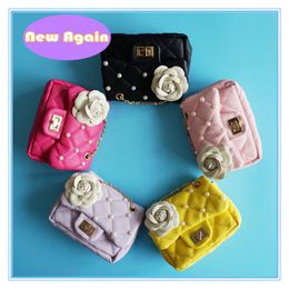 Mini designer messenger bags for Kids Small pu leather coin purses Childrens little money bags pearl flowers wallets fashioable pouch ARYB034