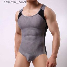 Men's Tank Tops AIIOU Sexy Mens Undershirts Leotard Bodysuit Slimming Body Shaper Shapewear Wrestling Singlet Bodywear U Convex Pouch UnderwearC24318