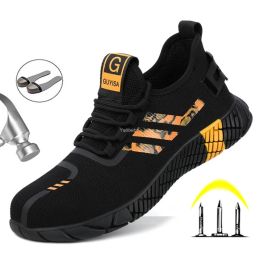 Boots New Indestructible Work Safety Boot Lightweight Steel Toe Safety Shoes Air Mesh Breathable Men Work Shoes Punctureproof Sneaker