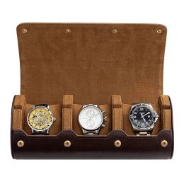 Cases Portable 3 Slots Travel Business Watch Storage Case Chic Leather Display Vintage Watches Holder Box Organiser Leather Watch Roll