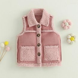 Jackets CitgeeAutumn Winter Kids Girl Vest Jacket Contrast Colour Warm Button Sleeveless Waistcoat Pocket Outwear Clothes