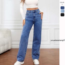 Elastisk tvättad denim fashionabla raka benkvinnliga jeans för kvinnor