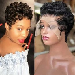 Synthetic Wigs Pixie Curly 100% Human Hair Wig 13x4 Short Bob Wig Pixie Cut #350 Coloured 99J Lace Frontal Human Hair Wigs for Black Women 240328 240327