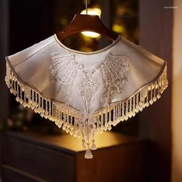 Scarves Women's Spring Summer Embroidery Luxury Beaded Tassel Pashmina Female Autumn Winter Chinese Vintage Lace White Shawl Cloak R910