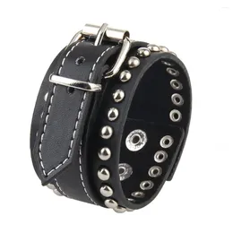 Charm Bracelets Vintage Rigid Leather Bracelet With Round Rivet Cuff Strap Punk
