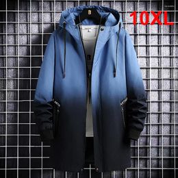 Men's Jackets Long Cargo Jacket Men Plus Size 10XL Gradient Windbreak Spring Autumn Hooded Coat Male Black Style