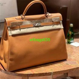 Leather Handmade Handbags HB Ky50 Bags 2024 New Travel Luggage Bag for Men and Women Large Capacity Bag 50 Litchi Pattern Handbag Airport