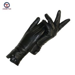 New Women's Gloves Genuine Leather Winter Warm Fluff Woman Soft Female Rabbit Fur Lining Riveted Clasp High-quality Mittens T210l